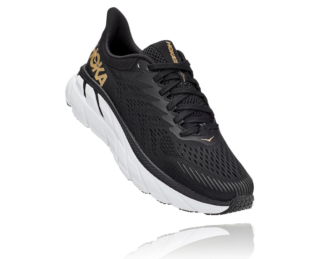 Hoka One One Clifton 7 Damen Straßenlaufschuhe Schwarz | (DE-4152CVZLU)